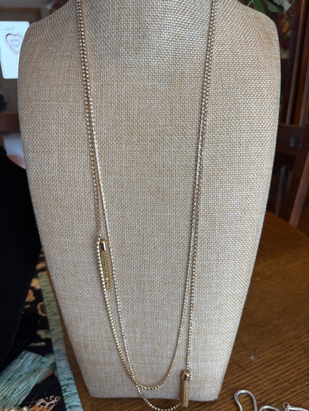 J. Crew rhinestone dual chain tassel necklace